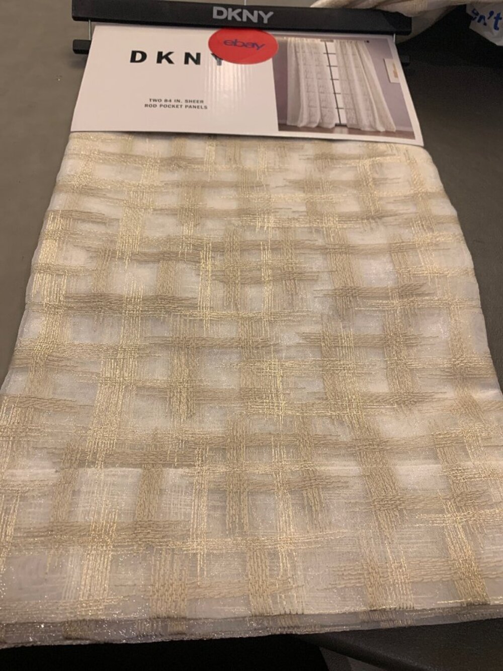DKNY Intersection Window Panels Curtains Sheer White Gold Cream 50x84